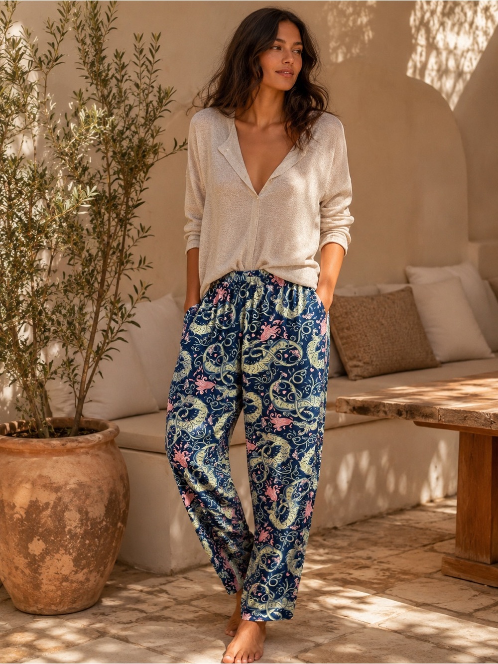 832. Relaxed Printed Navy Paisley Lounge Pants